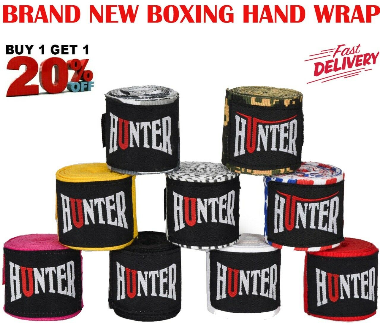 Elite 180" Hand Wraps By Hunter - Premium Elastic Mma Boxing Hand Wraps Wrist
