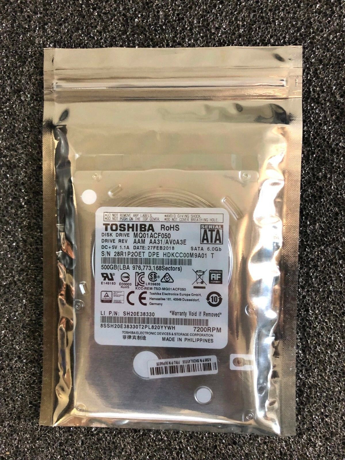 Toshiba 2.5" Laptop Internal Hard Drive 500gb Hdd 7200rpm Sata 7mm Mq01acf050