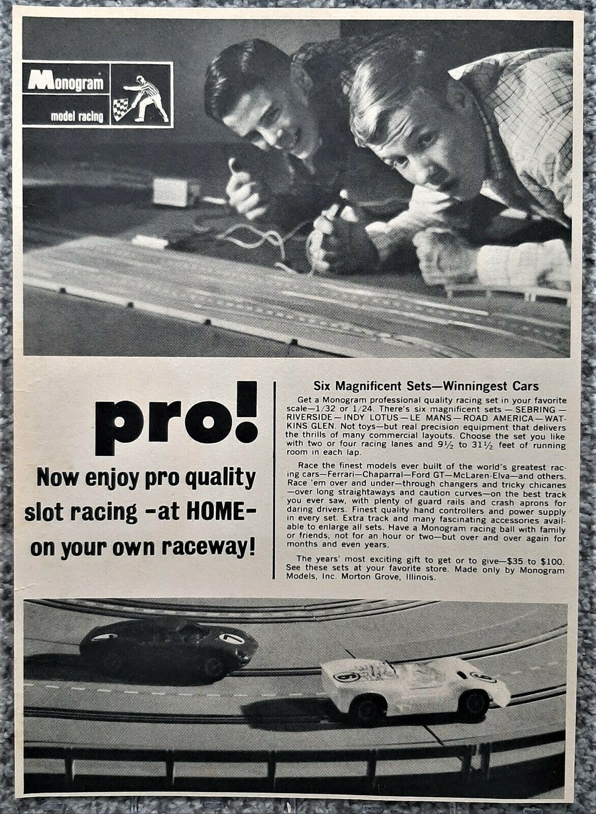 VINTAGE 1967 MONOGRAM 1/32 SLOT CAR ADVERTISEMENT