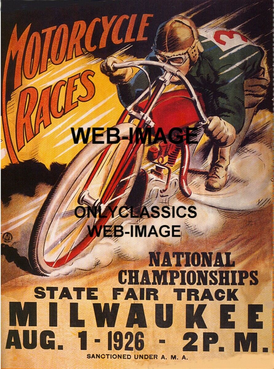 1926 AMA MILWAUKEE WI MOTORCYCLE RACES 12X18 POSTER VINTAGE RACING ART GRAPHICS
