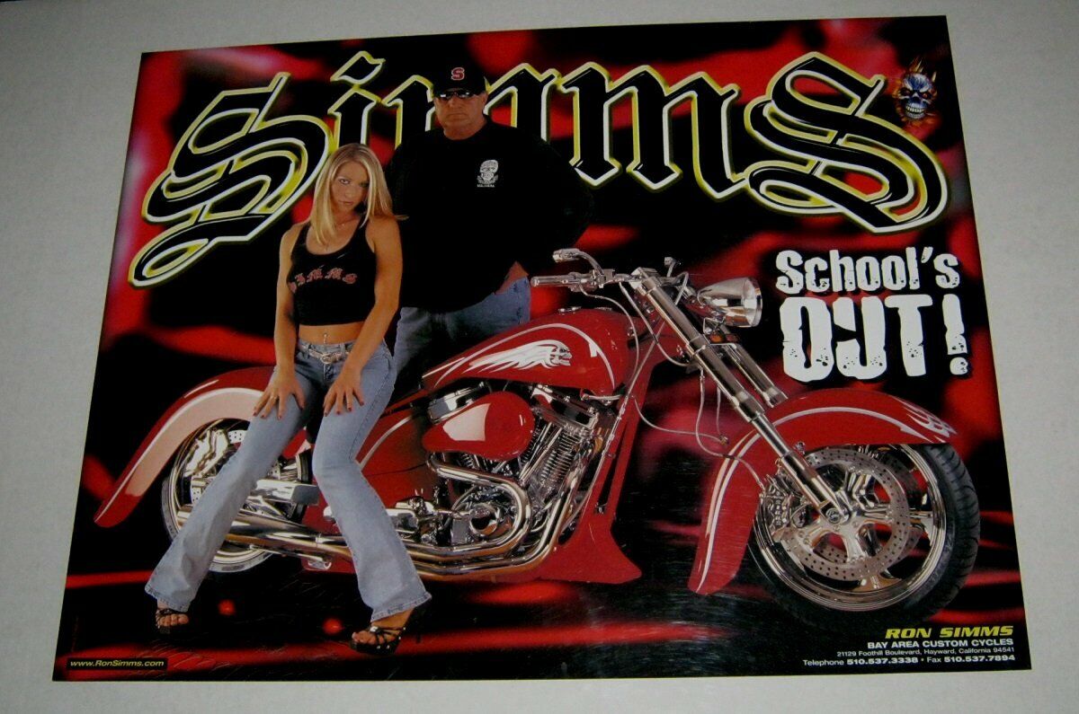 Original RON SIMMS CUSTOM CYCLES ADVERTISING POSTER #3 SCHOOLS OUT