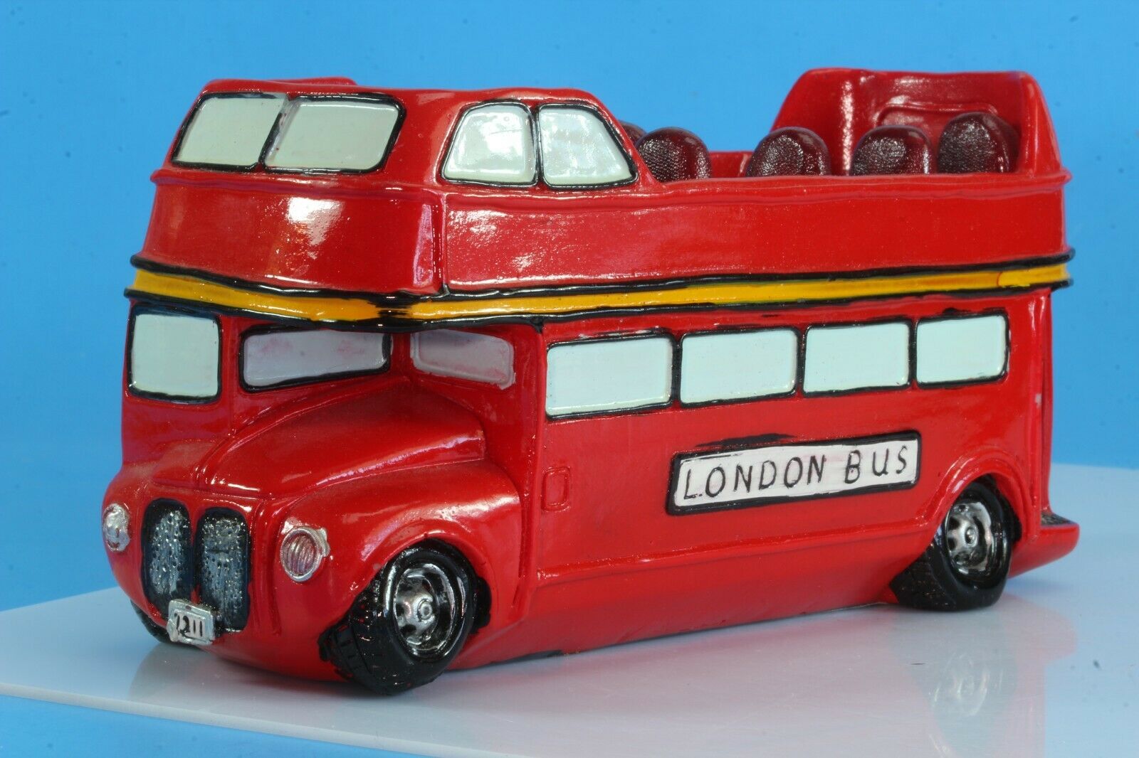 Ceramic Pottery Double Deck London Bus Coin Bank By Turtle King Corporation.