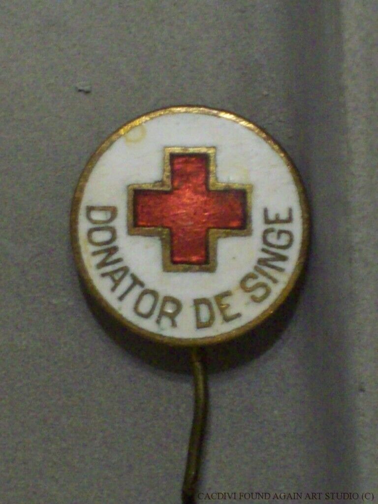 Vintage Romania Red Cross Blood Donor Pin Enamel Romanian Badge Donator de Singe