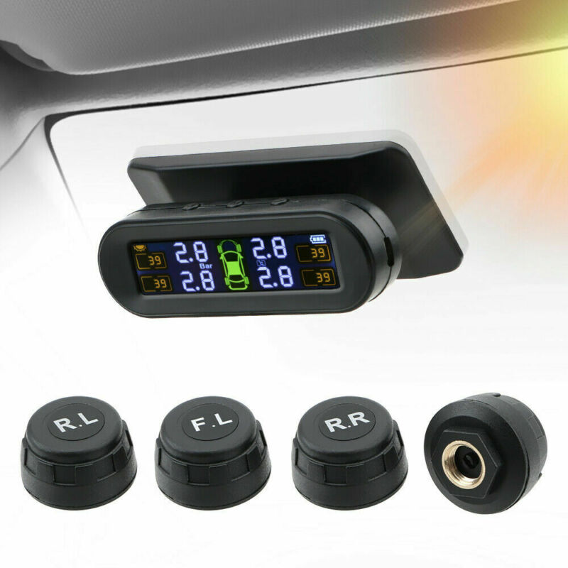 Wireless Solar TPMS LCD Car Tire Pressure Monitoring System 4 External Sensor P-