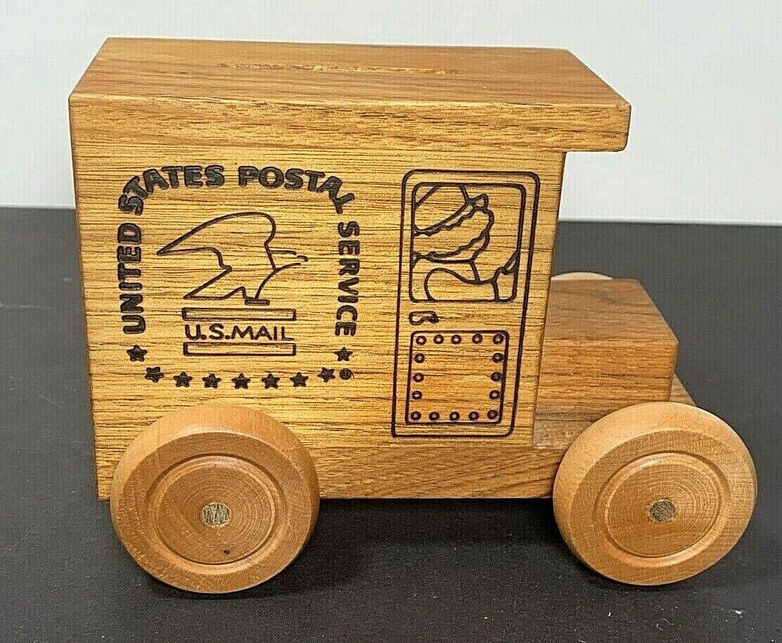 Usps 1991 Wooden Music Box Mail Truck Coin Bank Toystalgia