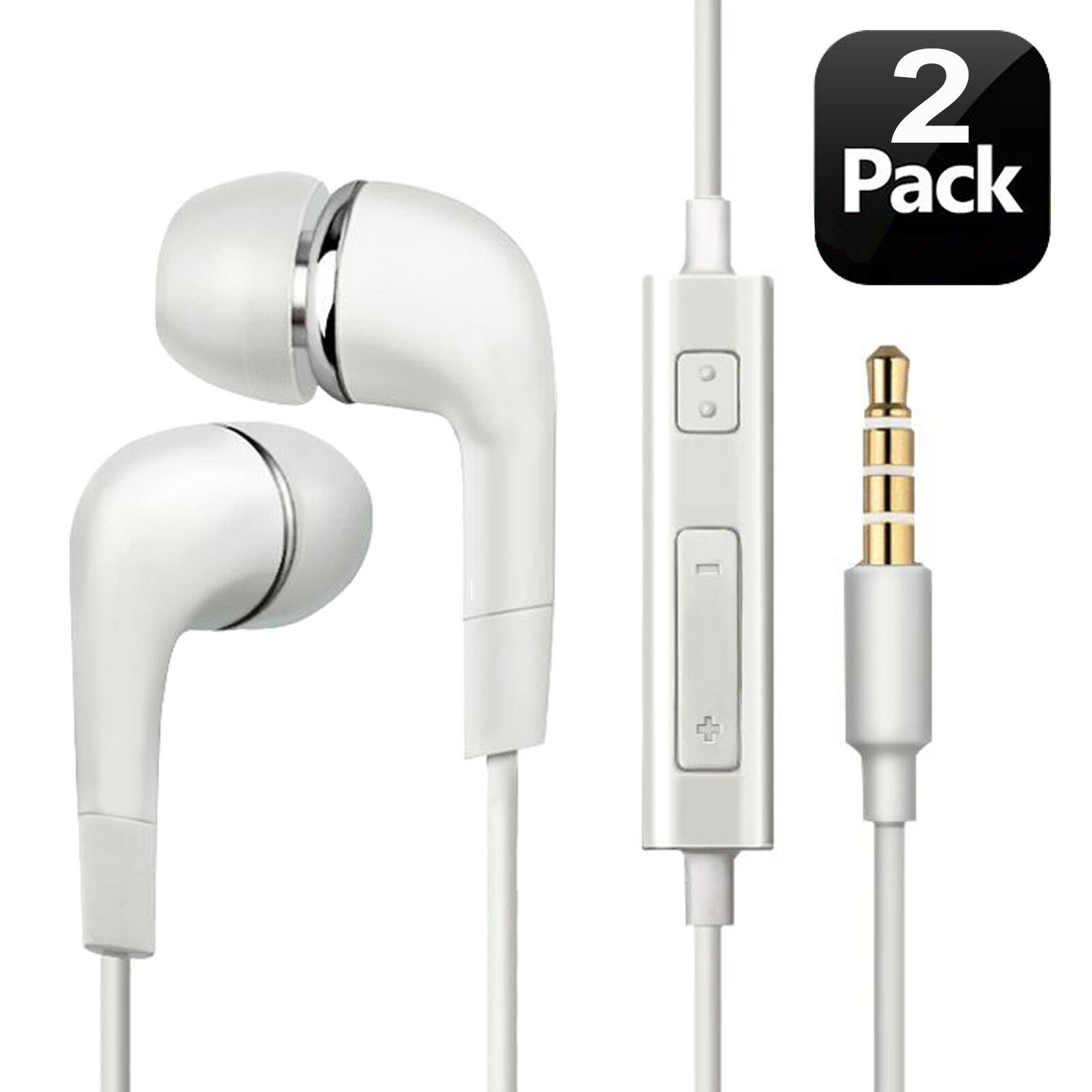 2pcs For Samsung Handsfree Wired Headphones Earphones Earbud with Mic-White