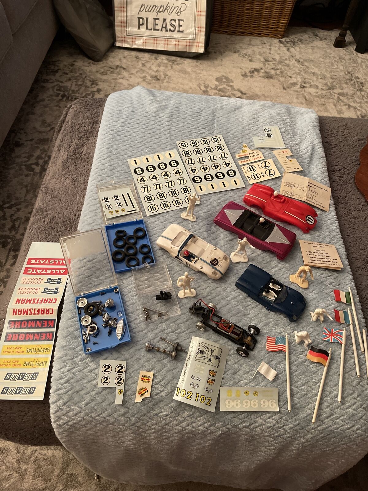 Vintage Lot Of 1/32 Scale Slot Car Bodies, Chassis & Miscellaneous Parts Decals