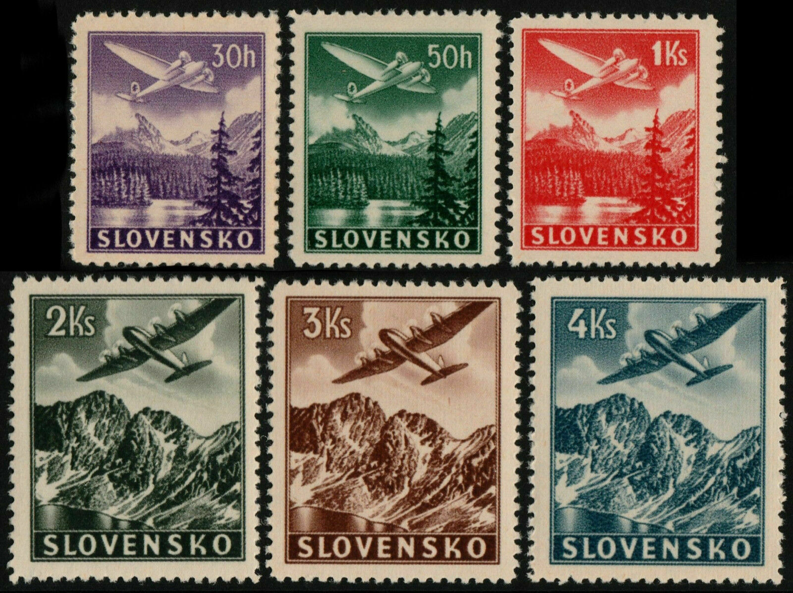 Slovakia #c1 - C6 Mint Nh Complete 1939 Airmail Airplanes Mountains Set