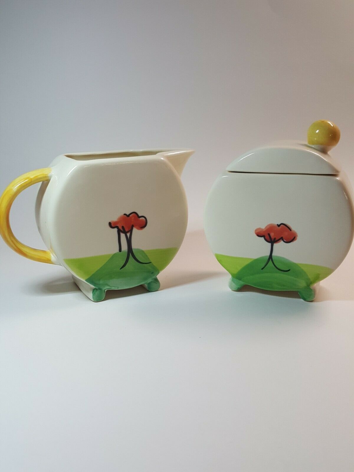 Mid century modern Creamer And Sugar Bowl Handpainted For Past Times England