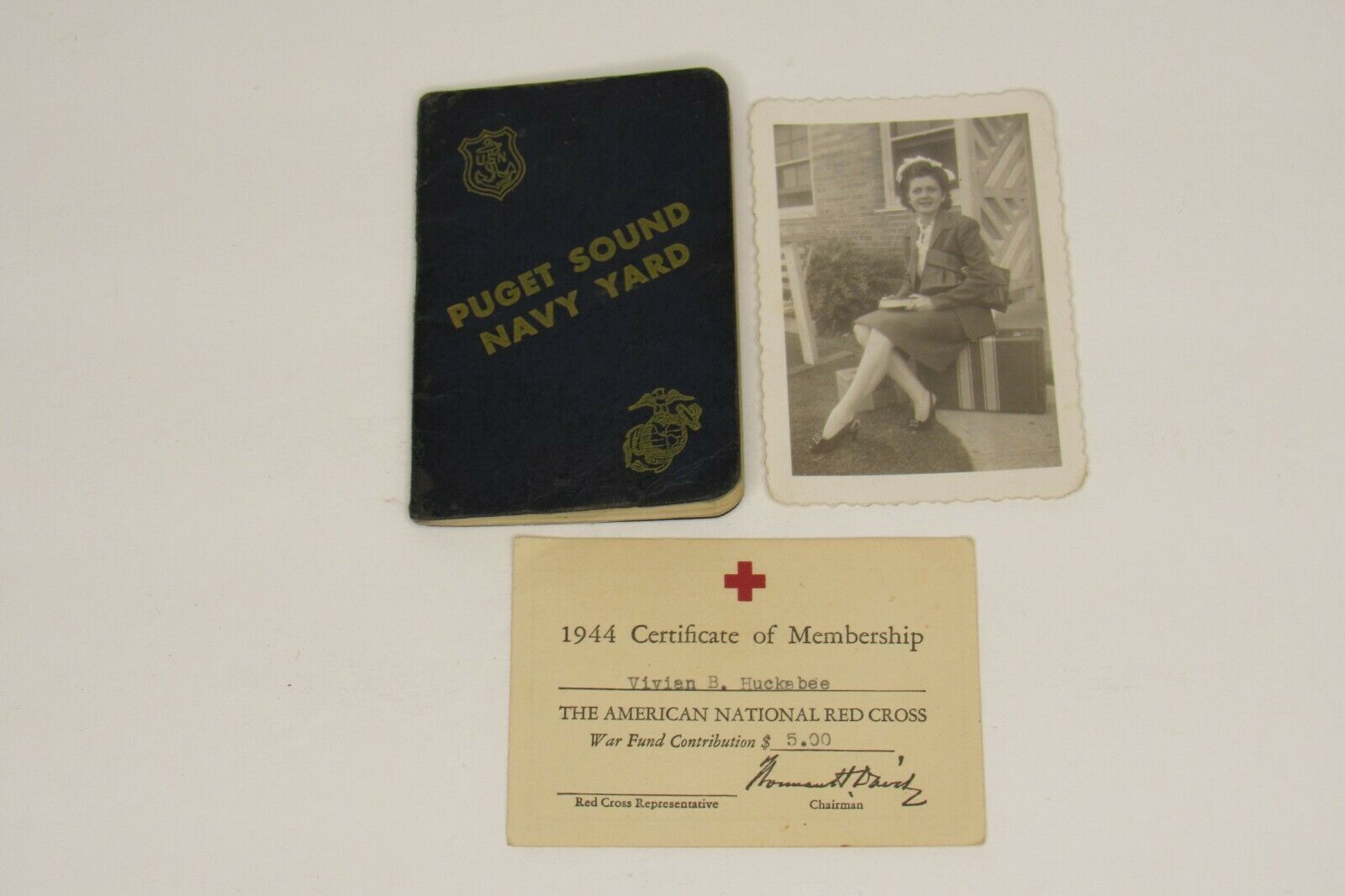 1944 American Red Cross Membership Card Picture VB Huckabee FOUND in USN Booklet