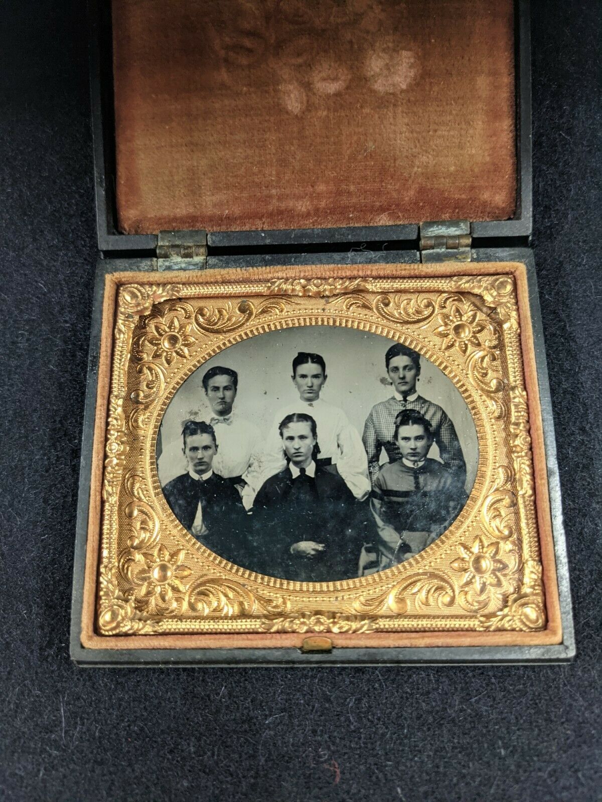 Sixth Plate Tintype Of Six Young Women In A Full Union Case