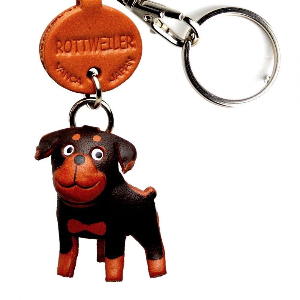 Rottweiler Handmade 3D Leather Dog Keychain *VANCA* Keyring Made in Japan #56776