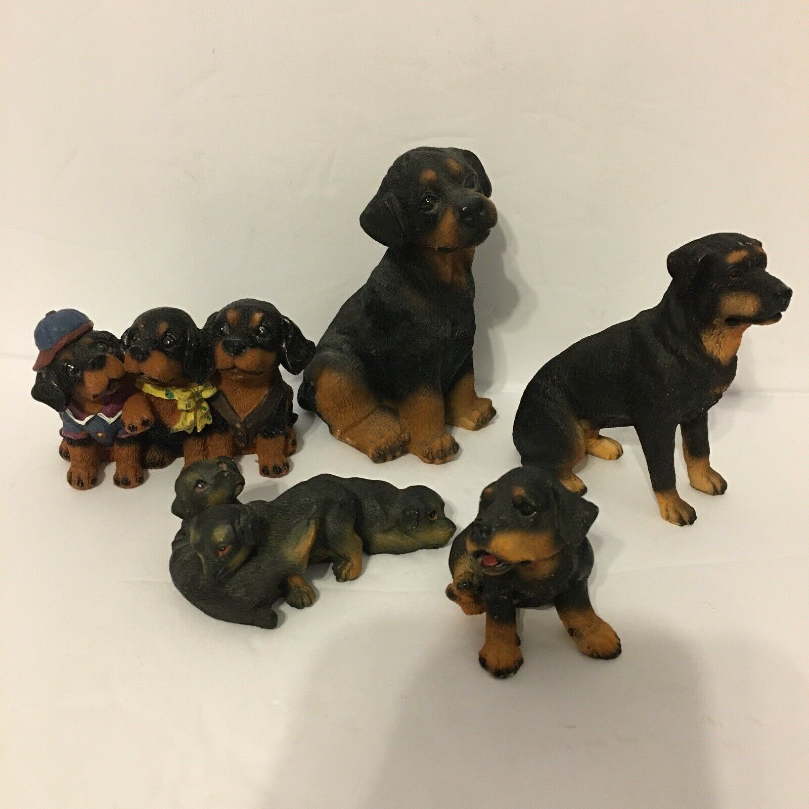 5pc Rottweiler Pal Puppy Sitting Dog Figurine  Pet Canine Rottwyler 1”-4” Tall