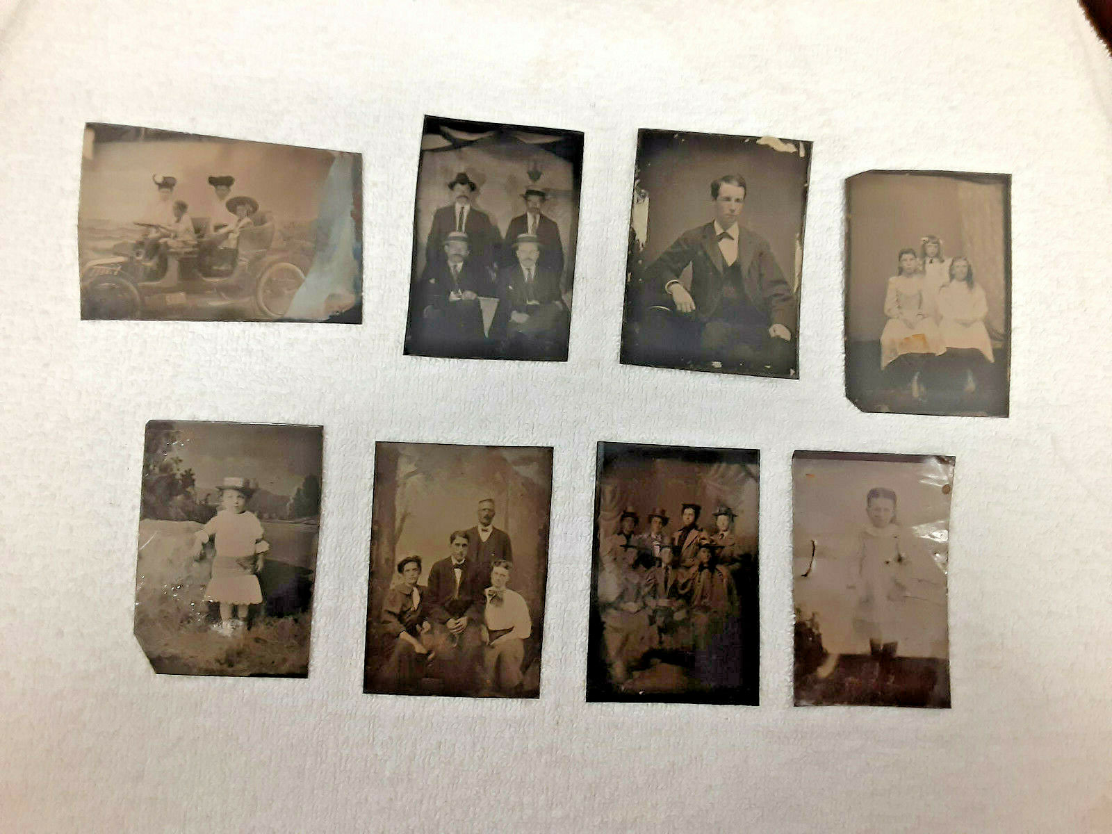 Lot of 8 Antique Tintype Photographic Images including an Early Automobile