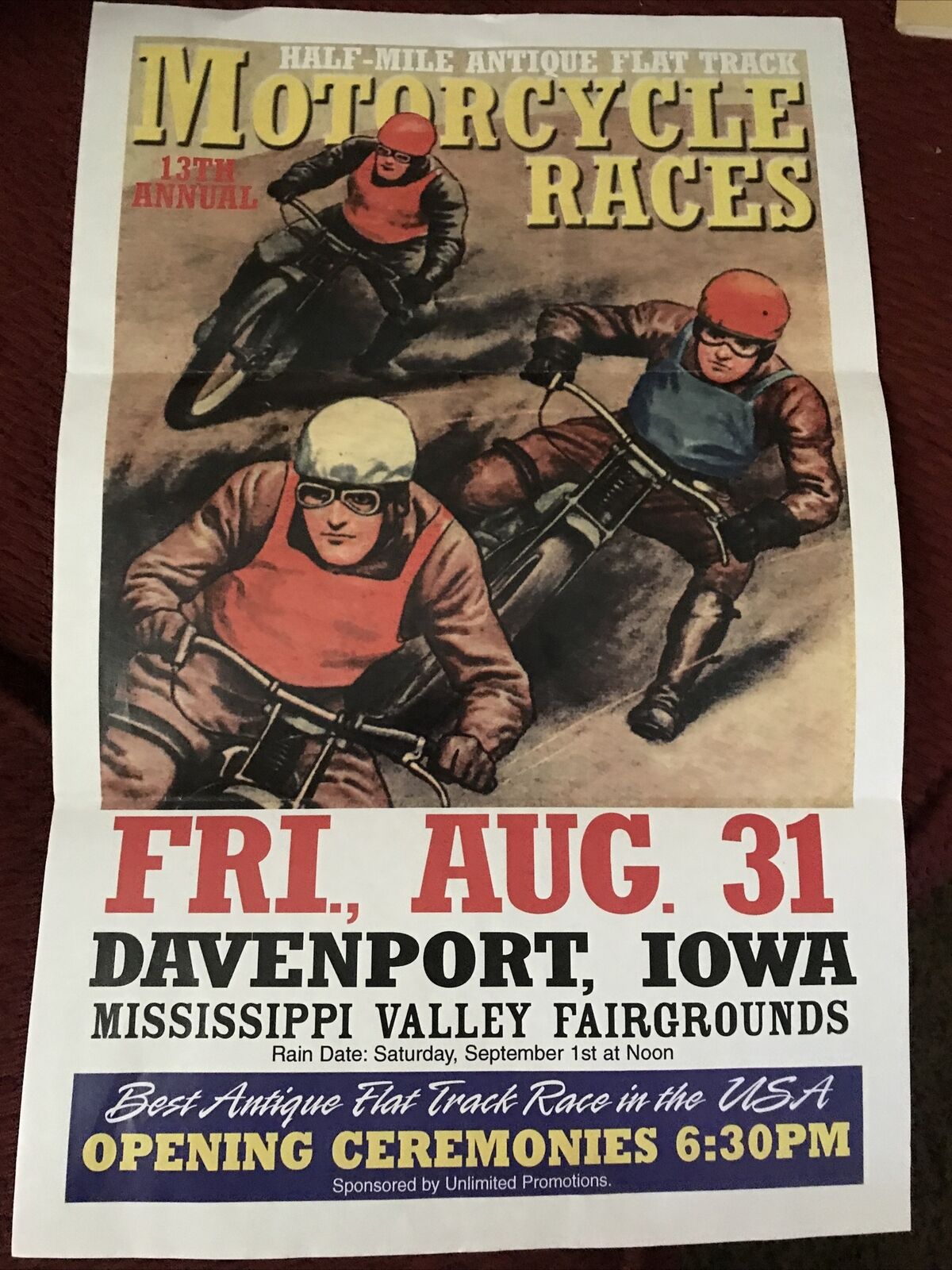 Boardtrack Flattrack Motorcycle Racing- Paper Poster New  Davenport Ia