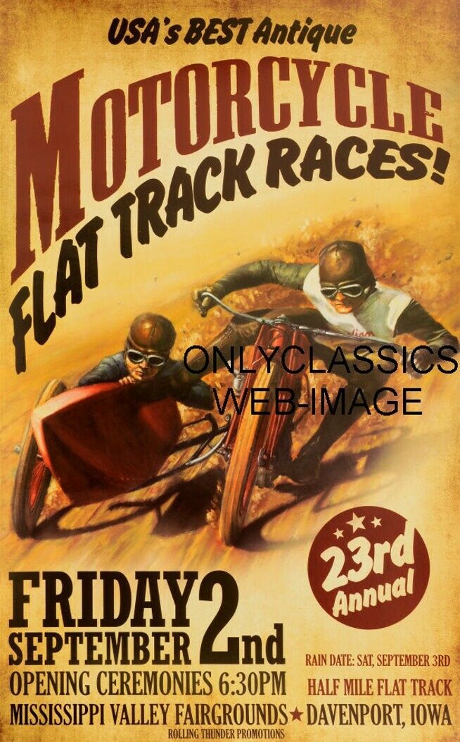 VINTAGE RACER MOTORCYCLE SIDECAR RACE DIRT TRACK RACING 12X18 POSTER ART GRAPHIC