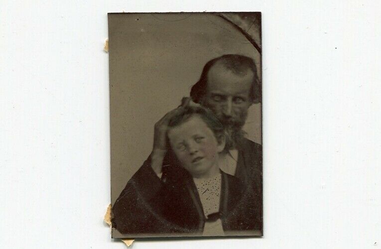 1870s Tintype of Man Holding Boy’s Head to Keep Him from Moving