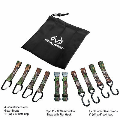 Realtree Camo Gear Hanger Tree Strap, 8 Movable Metal Hooks, Hunting, Camping