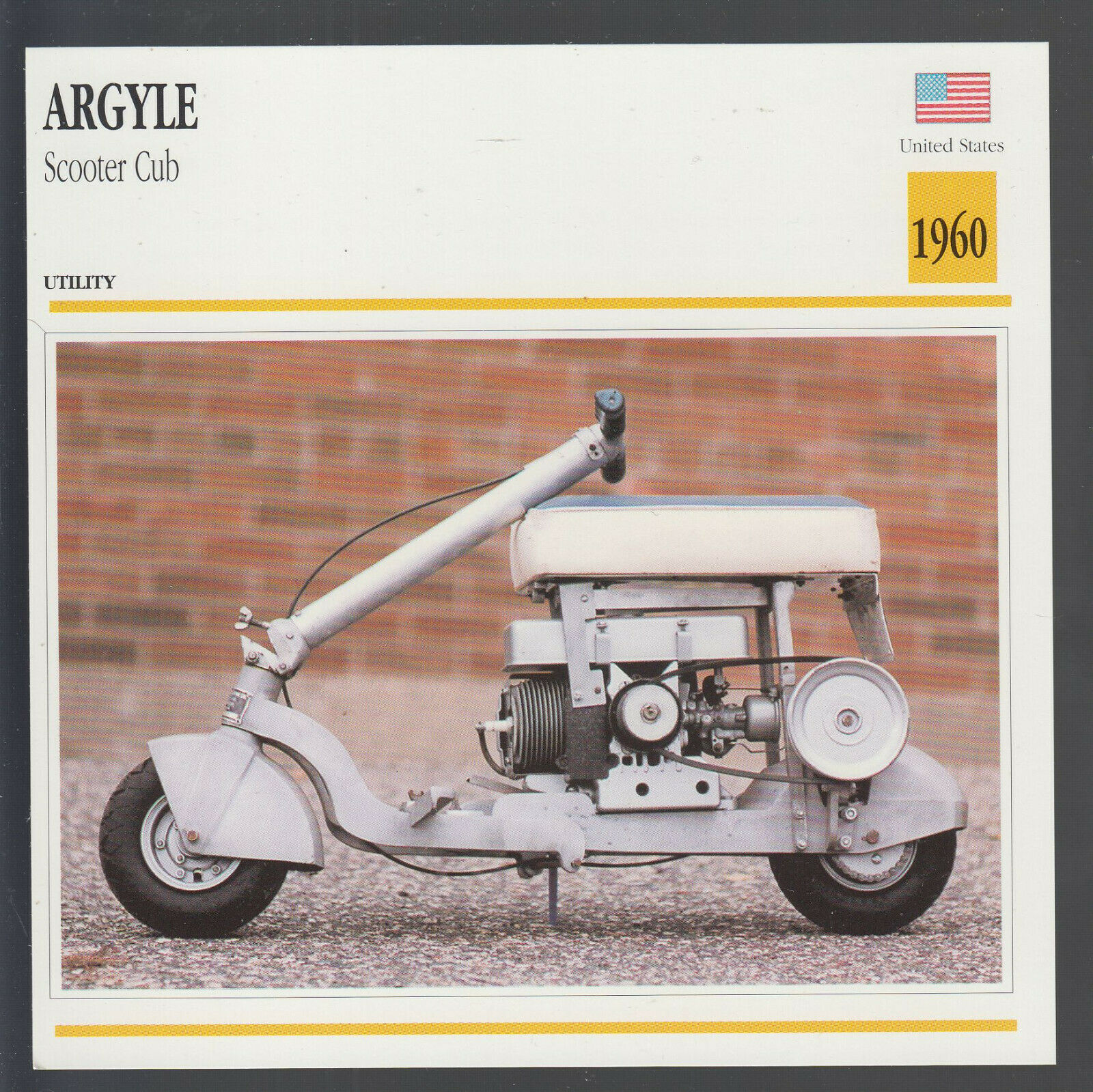 1960 Argyle Scooter Cub 2.5hp Moped Motorcycle Photo Spec Sheet Info Stat Card