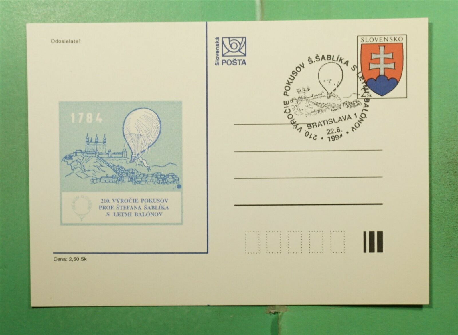 Dr Who 1994 Slovakia Bratislava Slogan Cancel Balloon Postal Card  G14759