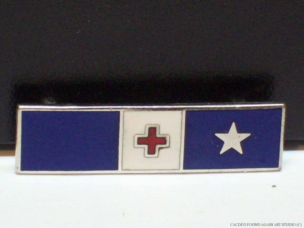 American Red Cross Service Star Bar Pin Silver Tone Enamel ARC 10 Year Badge Vtg