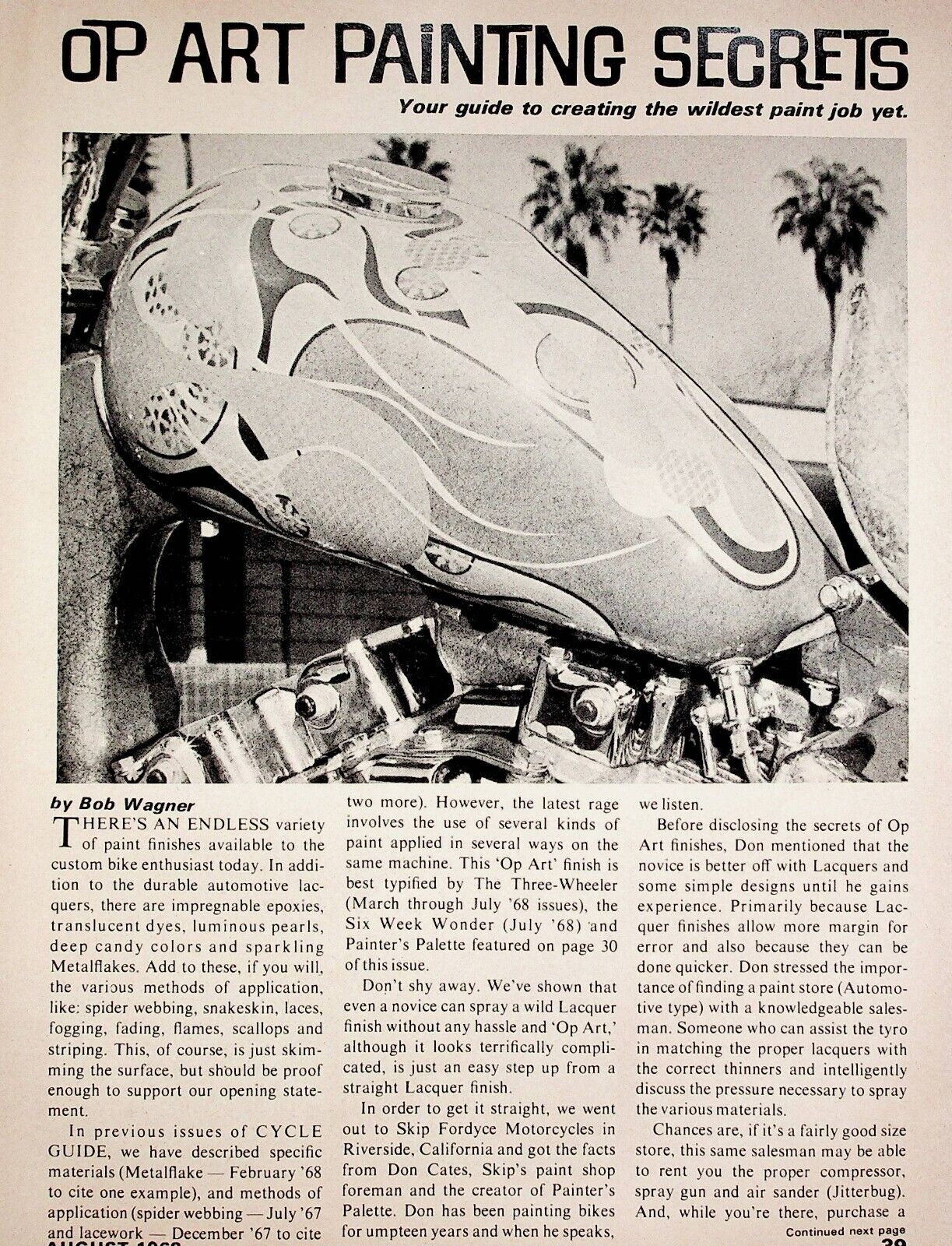 1968 Riverside Ca Skip Fordyce Motorcycle Custom Paint - 3-page Vintage Article
