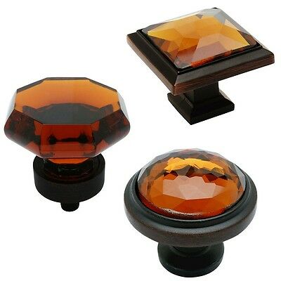 Cosmas Oil Rubbed Bronze & Amber Glass Cabinet Hardware Knobs & Hinges
