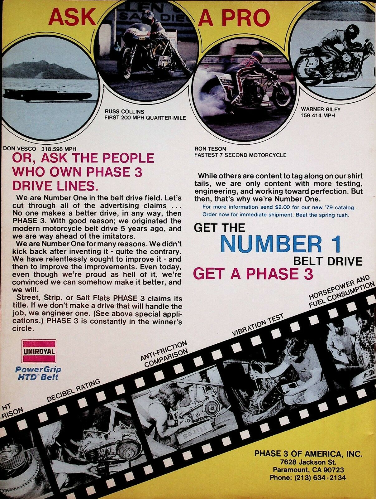 1979 Phase 3 Drive Lines - Russ Collins Don Vesco & More - Vintage Motorcycle Ad