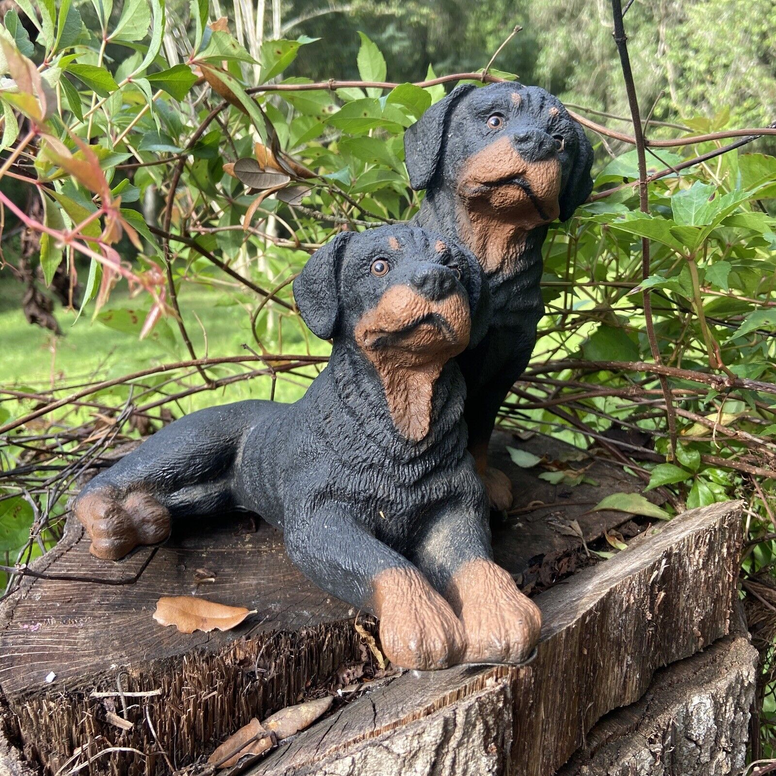 🟢 Rottweiler Figurine “rottie Pals” Resin 7” Tall  Base 9” By 8” Vintage Euc