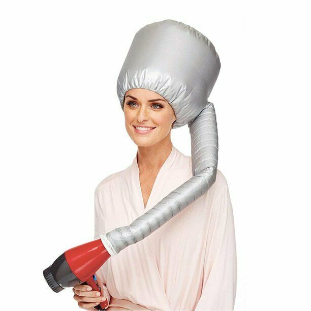 Hair Drying Styling Soft Cap Bonnet Hood Hat Blow Hair Dryer Attachment - Silver