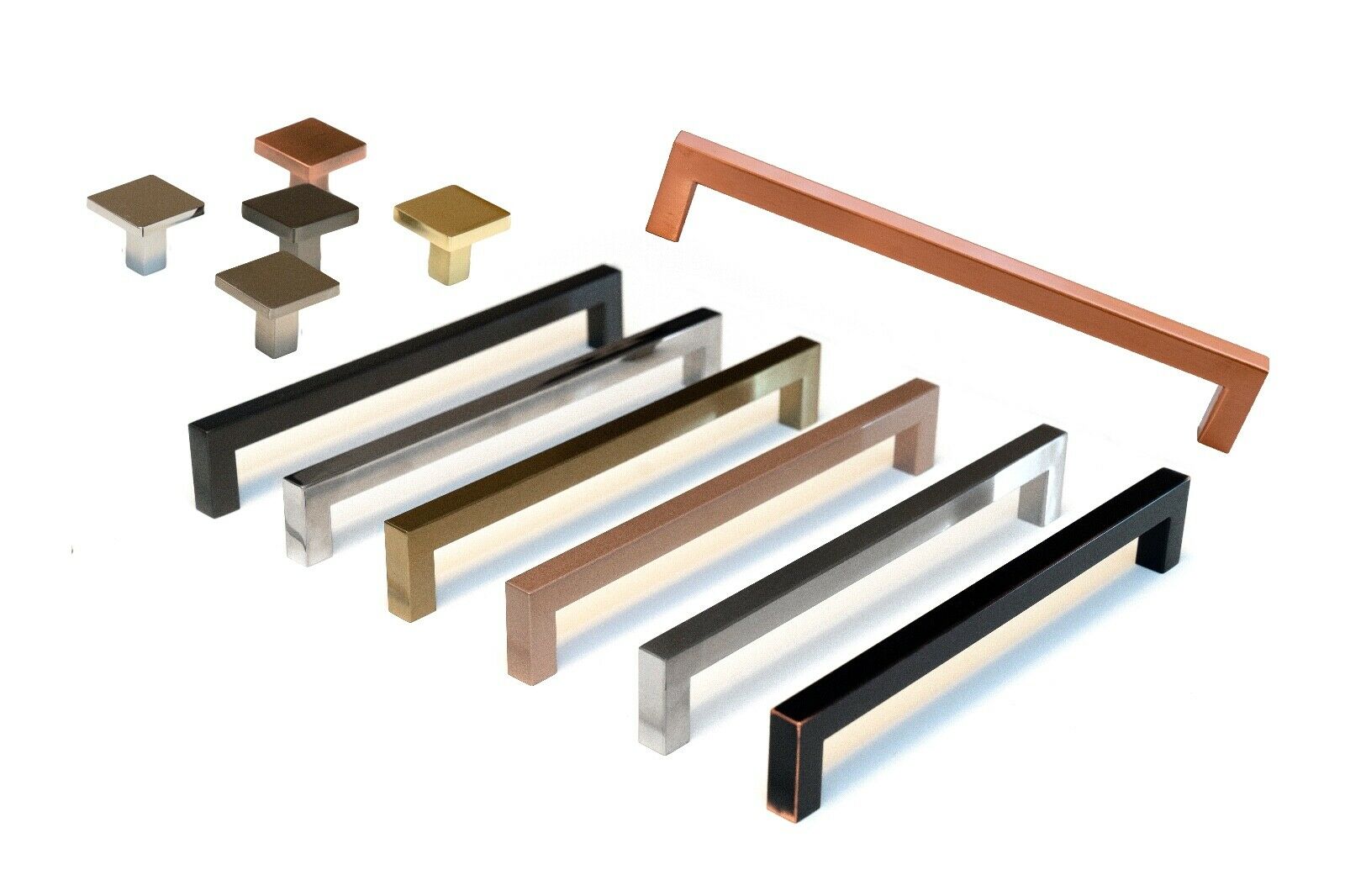 Square Bar Pull Stainless Steel Kitchen Cabinet Handle - Multi Size and Colors