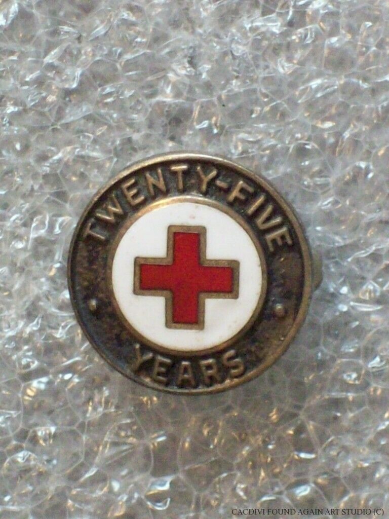 Vintage American Red Cross Sterling Silver Pin 25 Years Raised Small ARC Badge